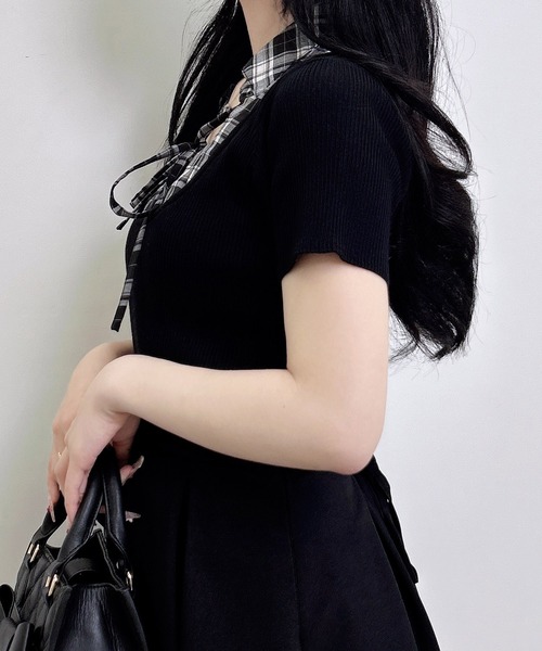 INGNI（イング）の「アソート柄シャツドッキング半袖リブニット（ニット/セーター・レディース・ブラック系9/ブラック×ホワイト/ネイビー系8・M）」の15枚目の写真