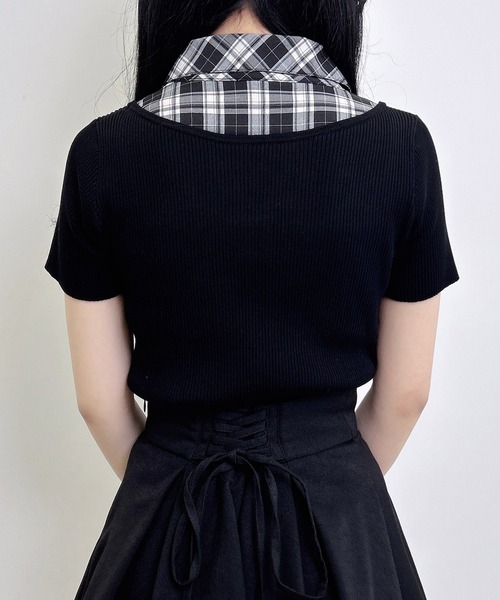 INGNI（イング）の「アソート柄シャツドッキング半袖リブニット（ニット/セーター・レディース・ブラック系9/ブラック×ホワイト/ネイビー系8・M）」の16枚目の写真