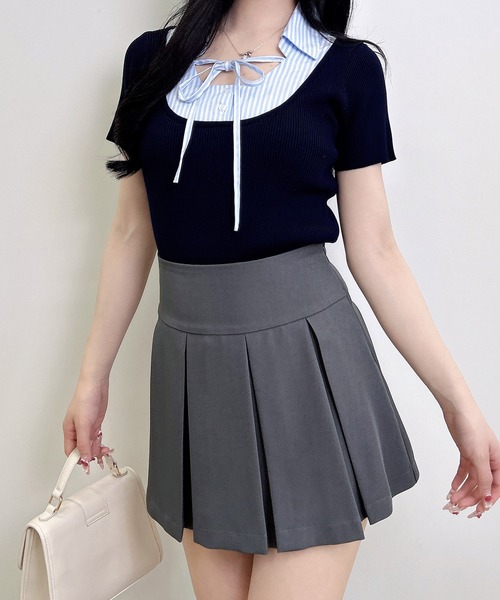 INGNI（イング）の「アソート柄シャツドッキング半袖リブニット（ニット/セーター・レディース・ブラック系9/ブラック×ホワイト/ネイビー系8・M）」の20枚目の写真