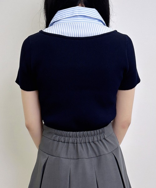 INGNI（イング）の「アソート柄シャツドッキング半袖リブニット（ニット/セーター・レディース・ブラック系9/ブラック×ホワイト/ネイビー系8・M）」の22枚目の写真