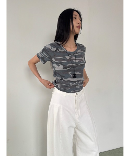 Didot.showroom(ディドット ショールーム)の「【DIDOT.】ワッフルカモフラT(Tシャツ/カットソー・レディース・グレー/ベージュ・FREE)」の5枚目の写真