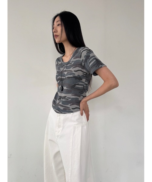 Didot.showroom(ディドット ショールーム)の「【DIDOT.】ワッフルカモフラT(Tシャツ/カットソー・レディース・グレー/ベージュ・FREE)」の3枚目の写真