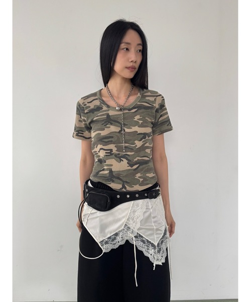 Didot.showroom(ディドット ショールーム)の「【DIDOT.】ワッフルカモフラT(Tシャツ/カットソー・レディース・グレー/ベージュ・FREE)」の8枚目の写真