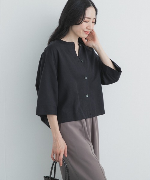 URBAN RESEARCH DOORS（アーバンリサーチドアーズ）の「ノーカラーバックギャザーブラウス（シャツ/ブラウス・レディース・ブラック/ベージュ・FREE）」の7枚目の写真