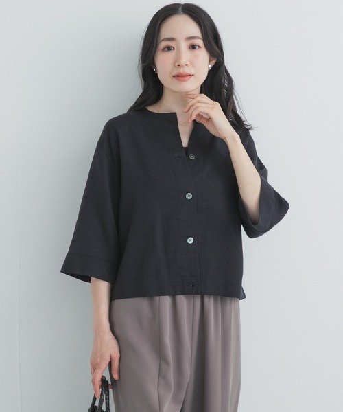 URBAN RESEARCH DOORS（アーバンリサーチドアーズ）の「ノーカラーバックギャザーブラウス（シャツ/ブラウス・レディース・ブラック/ベージュ・FREE）」の8枚目の写真