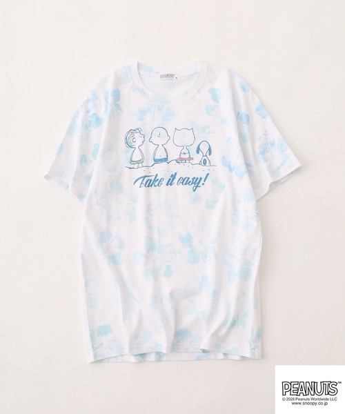 PEANUTS（ピーナッツ）の「PEANUTS ハイビスカス総柄プリントTシャツ 半袖（Tシャツ/カットソー・レディース・ピンク系/サックスブルー系/パープル系・M/L/LL）」の17枚目の写真