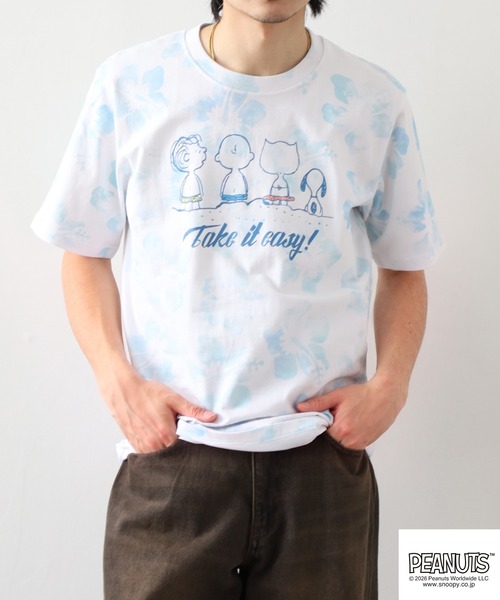 PEANUTS（ピーナッツ）の「PEANUTS ハイビスカス総柄プリントTシャツ 半袖（Tシャツ/カットソー・レディース・ピンク系/サックスブルー系/パープル系・M/L/LL）」の10枚目の写真