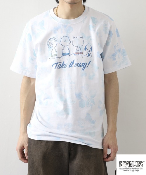 PEANUTS（ピーナッツ）の「PEANUTS ハイビスカス総柄プリントTシャツ 半袖（Tシャツ/カットソー・レディース・ピンク系/サックスブルー系/パープル系・M/L/LL）」の11枚目の写真