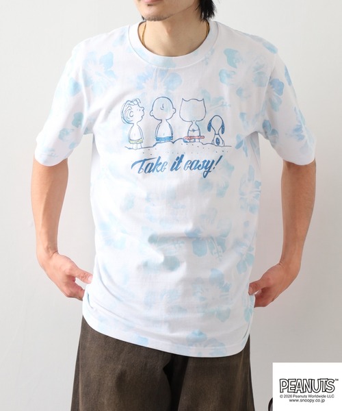 PEANUTS（ピーナッツ）の「PEANUTS ハイビスカス総柄プリントTシャツ 半袖（Tシャツ/カットソー・レディース・ピンク系/サックスブルー系/パープル系・M/L/LL）」の12枚目の写真