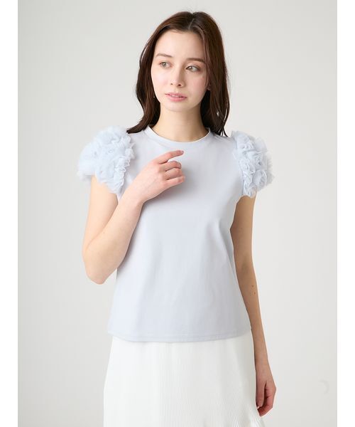 CELFORD(セルフォード)の「【洗える】チュールスリーブカットトップス(Tシャツ/カットソー・レディース・サックスブルー/ブラック/オフホワイト・F)」の3枚目の写真