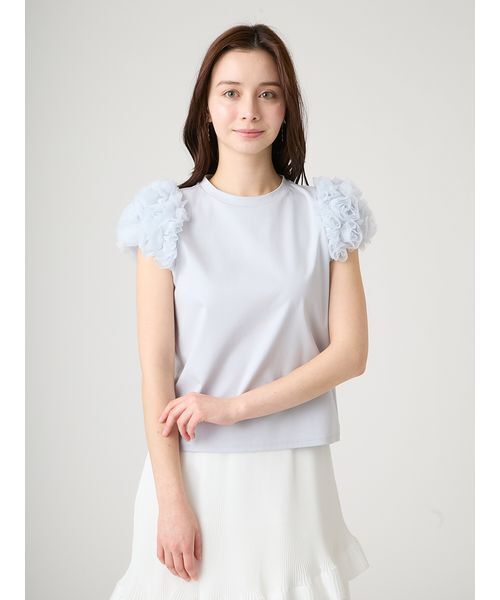 CELFORD(セルフォード)の「【洗える】チュールスリーブカットトップス(Tシャツ/カットソー・レディース・サックスブルー/ブラック/オフホワイト・F)」の5枚目の写真