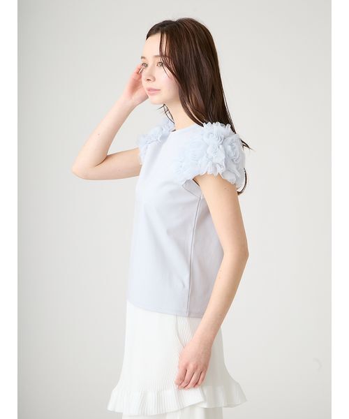 CELFORD(セルフォード)の「【洗える】チュールスリーブカットトップス(Tシャツ/カットソー・レディース・サックスブルー/ブラック/オフホワイト・F)」の7枚目の写真