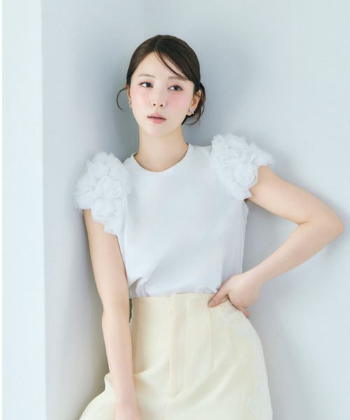 セール】【洗える】チュールスリーブカットトップス（Tシャツ