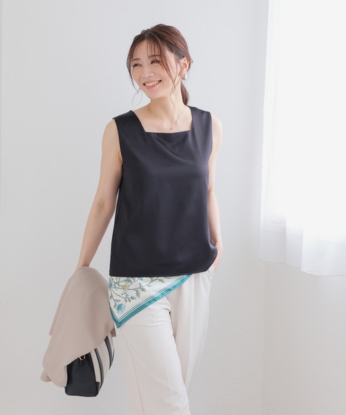 GLACIER lusso(グラシアルッソ)の「【美冷・接触冷感・UVカット】前身サテンタンクトップ(タンクトップ・レディース・モカ/グレイッシュベージュ/ブラック・L/LL/M/S)」の9枚目の写真