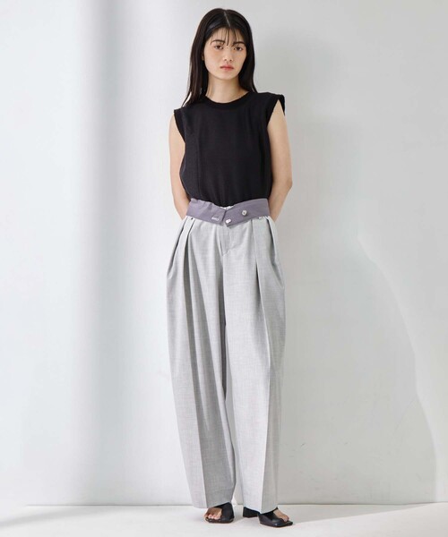 CITY TOKYO tweedトラウザーズ　ネイビー3　studious STUDIOUS/ステュディオス】Double Tucked Stretch Trousers/ダブル