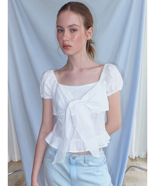 ETMON(エトモン)の「Ribbon Bow Blouse, White(シャツ/ブラウス・レディース・その他・SMALL/MEDIUM)」の2枚目の写真