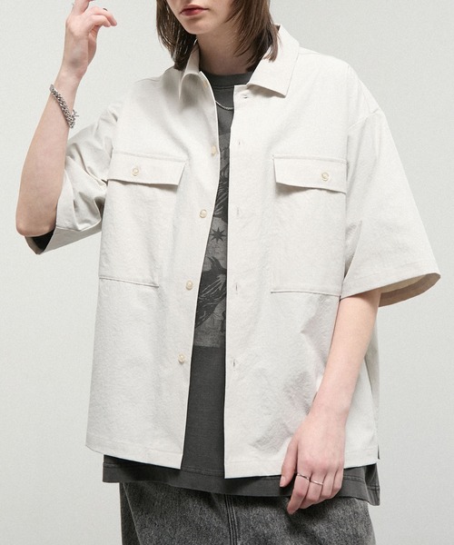 専用品　ANIECA タックスリーブミリタリーシャツ　白　定価：14,850円 セール】【Alfred Alex】Textured Utility Military Shirt / コットン