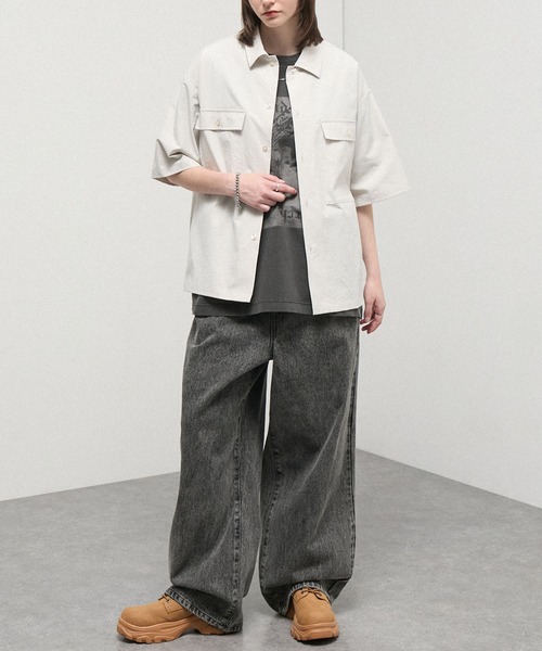 Alfred Alex（アルフレッドアレックス）の「【Alfred Alex】Textured Utility Military Shirt / コットンタッチ ユーティリティー ミリタリーシャツ（シャツ/ブラウス・メンズ・ブラック/チャコール/カーキ/アイボリー・S/M/L）」の22枚目の写真