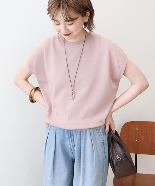 AMERICAN HOLIC（アメリカンホリック）の「【WEB限定】接触冷感ラメフレンチスリーブニットプルオーバー（ニット/セーター・レディース・ブラウン/ベージュ/ピンク/ネイビー/グレー・L/M）」の5枚目の写真