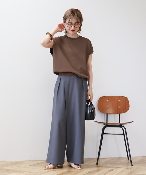 AMERICAN HOLIC（アメリカンホリック）の「【WEB限定】接触冷感ラメフレンチスリーブニットプルオーバー（ニット/セーター・レディース・ブラウン/ベージュ/ピンク/ネイビー/グレー・L/M）」の7枚目の写真