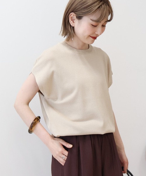 AMERICAN HOLIC（アメリカンホリック）の「【WEB限定】接触冷感ラメフレンチスリーブニットプルオーバー（ニット/セーター・レディース・ブラウン/ベージュ/ピンク/ネイビー/グレー・L/M）」の9枚目の写真