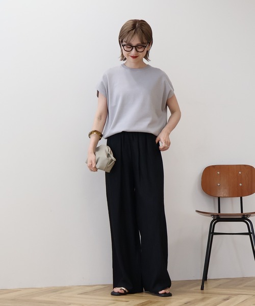 AMERICAN HOLIC（アメリカンホリック）の「【WEB限定】接触冷感ラメフレンチスリーブニットプルオーバー（ニット/セーター・レディース・ブラウン/ベージュ/ピンク/ネイビー/グレー・L/M）」の12枚目の写真