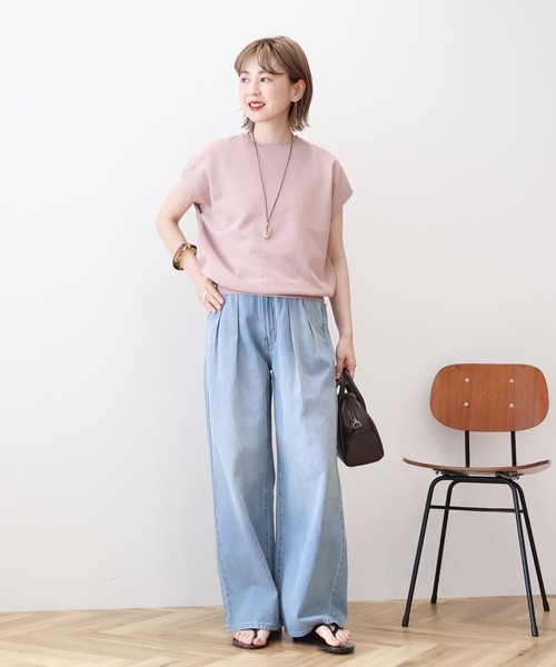 AMERICAN HOLIC（アメリカンホリック）の「【WEB限定】接触冷感ラメフレンチスリーブニットプルオーバー（ニット/セーター・レディース・ブラウン/ベージュ/ピンク/ネイビー/グレー・L/M）」の17枚目の写真