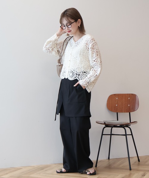 AMERICAN HOLIC(アメリカンホリック)の「クロシェニットVネックカーディガン(カーディガン/ボレロ・レディース・カーキ/ブラック/オフホワイト・FREE)」の5枚目の写真