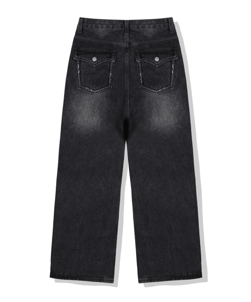 BASIC LABEL（ベーシックラベル）の「Swing Back pocket balloon wide washed denim pants 2 Color [BLBD_5015]（スウェットパンツ・レディース・ダークインディゴブルー/イエロー×ブラック・X-SMALL/SMALL/MEDIUM/LARGE/X-LARGE/2XL）」の7枚目の写真