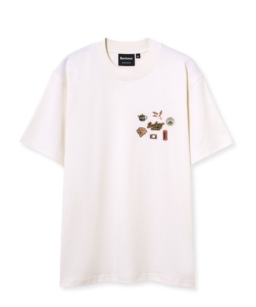 Barbour(バブアー)の「ピンバッジグラフィック Tシャツ(Tシャツ/カットソー・メンズ・ホワイト/ブラック/オリーブ・36/38/40/34/42)」の1枚目の写真