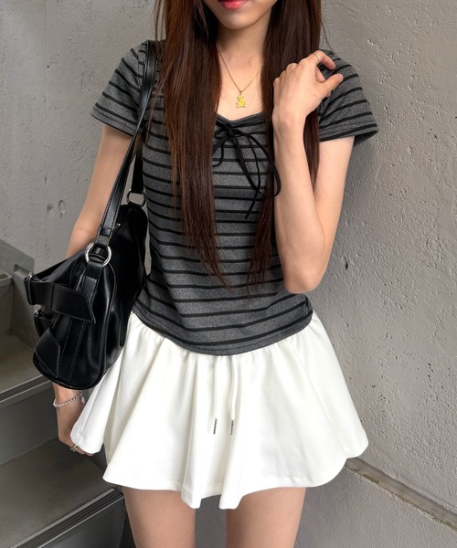 CeLess(セレス)の「Square Ribbon Striped Blouse / スクエアリボンストライプブラウス(シャツ/ブラウス・レディース・グレー・FREE)」の2枚目の写真