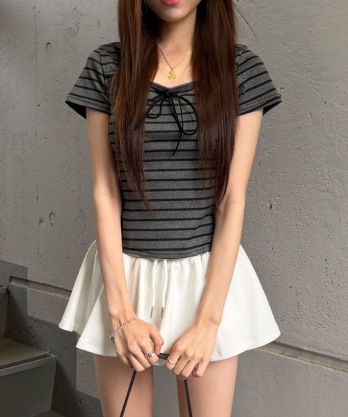 CeLess(セレス)の「Square Ribbon Striped Blouse / スクエアリボンストライプブラウス(シャツ/ブラウス・レディース・グレー・FREE)」の3枚目の写真