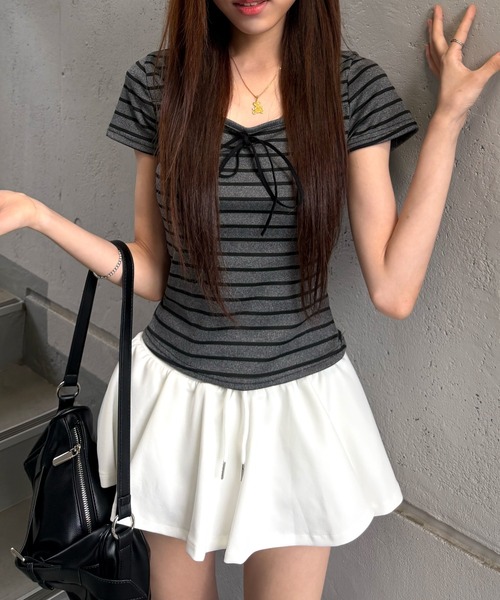 CeLess(セレス)の「Square Ribbon Striped Blouse / スクエアリボンストライプブラウス(シャツ/ブラウス・レディース・グレー・FREE)」の21枚目の写真