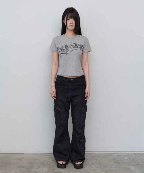 5OML（オーオーエムエル）の「ホース スリムクロップショートスリーブメランジグレー（Tシャツ/カットソー・レディース・グレー・FREE）」の3枚目の写真