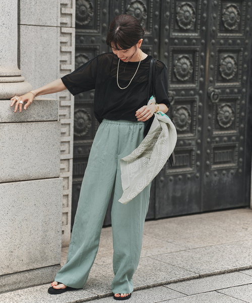 VERMEIL par iena(ヴェルメイユパーイエナ)の「Dry Poplin イージーパンツ(その他パンツ・レディース・ネイビー/ライトグリーン/オレンジ・38/36)」の4枚目の写真