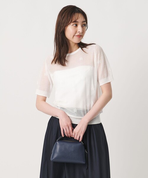 UNITED ARROWS(ユナイテッドアローズ)の「シアー フラワー ショートスリーブ ニット ‐ウォッシャブル‐(ニット/セーター・レディース・ブラック/オフホワイト・FREE)」の7枚目の写真