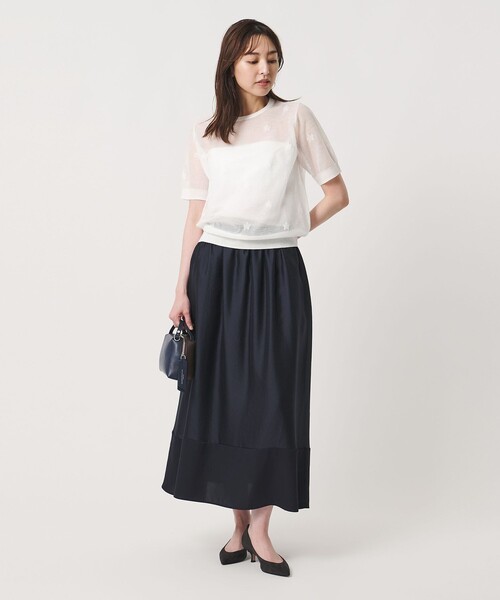 UNITED ARROWS(ユナイテッドアローズ)の「シアー フラワー ショートスリーブ ニット ‐ウォッシャブル‐(ニット/セーター・レディース・ブラック/オフホワイト・FREE)」の8枚目の写真