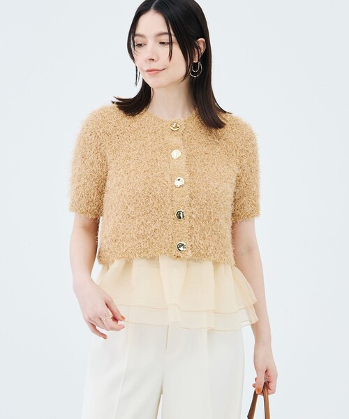 NOLLEY’S Sophi(ノーリーズソフィ)の「裾フリルキャミ付きファンシーヤーン5分袖カーディガン(ニット/セーター・レディース・サーモンピンク/キャメル/ブラック・38)」の21枚目の写真