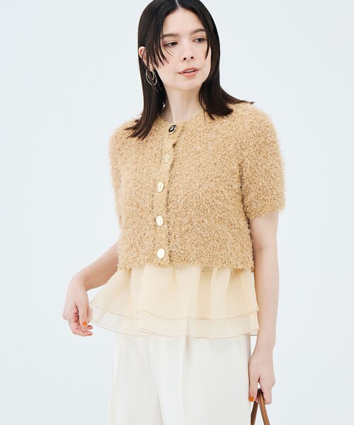 NOLLEY’S Sophi(ノーリーズソフィ)の「裾フリルキャミ付きファンシーヤーン5分袖カーディガン(ニット/セーター・レディース・サーモンピンク/キャメル/ブラック・38)」の22枚目の写真