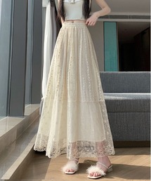 クロシェ風レース切り替えフレアスカート