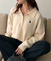 GeeRA別注【U.S. POLO ASSN.】刺繍衿付ケーブルポロニット