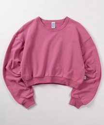 【71】【DISCUS/ディスカス】ピーチ起毛 ピュアコットン セミクロップト丈 無地プルオーバー スウェット/クルーネック/無地スウェット/古着MIX/綿100%/レディース