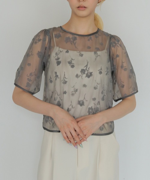 CLEIO(クレイオ)の「【CLEIO】フロッキーシアーブラウス FLOCKY SHEER BLOUSE(カーディガン/ボレロ・レディース・オフホワイト/グレー/ブラック・FREE)」の1枚目の写真