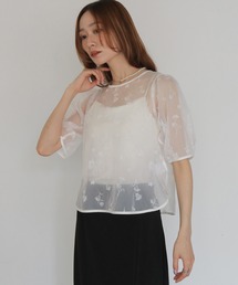 【CLEIO】フロッキーシアーブラウス FLOCKY SHEER BLOUSE