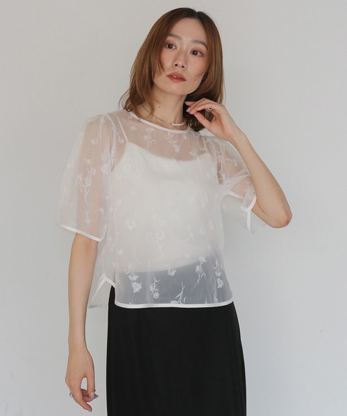 CLEIO(クレイオ)の「【CLEIO】フロッキーシアーブラウス FLOCKY SHEER BLOUSE(カーディガン/ボレロ・レディース・オフホワイト/グレー/ブラック・FREE)」の5枚目の写真