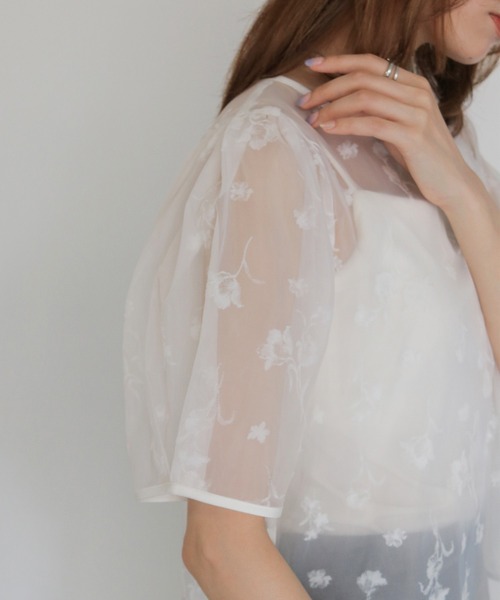 CLEIO(クレイオ)の「【CLEIO】フロッキーシアーブラウス FLOCKY SHEER BLOUSE(カーディガン/ボレロ・レディース・オフホワイト/グレー/ブラック・FREE)」の10枚目の写真