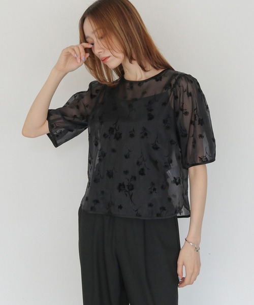 CLEIO(クレイオ)の「【CLEIO】フロッキーシアーブラウス FLOCKY SHEER BLOUSE(カーディガン/ボレロ・レディース・オフホワイト/グレー/ブラック・FREE)」の18枚目の写真