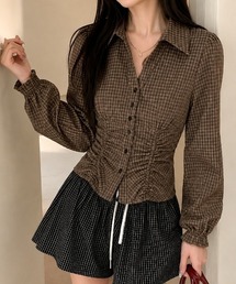 チェック柄シャーリングショートシャツ