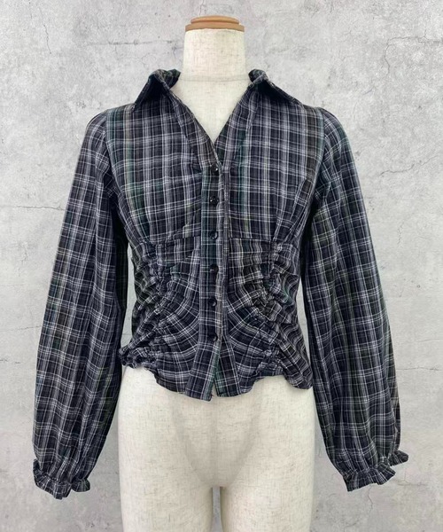 Achic(アシック)の「チェック柄シャーリングショートシャツ(シャツ/ブラウス・レディース・ブラック/テラコッタ/ブラウン系その他/ブラウン・M)」の22枚目の写真