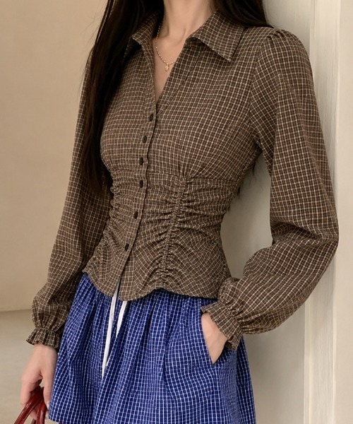 Achic(アシック)の「チェック柄シャーリングショートシャツ(シャツ/ブラウス・レディース・ブラック/テラコッタ/ブラウン系その他/ブラウン・M)」の16枚目の写真